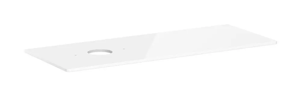 Weiße Konsole von Hansgrohe mit glatter Oberfläche und Ausschnitt auf der linken Seite, geeignet für einen Aufsatzwaschtisch ohne Hahnloch.